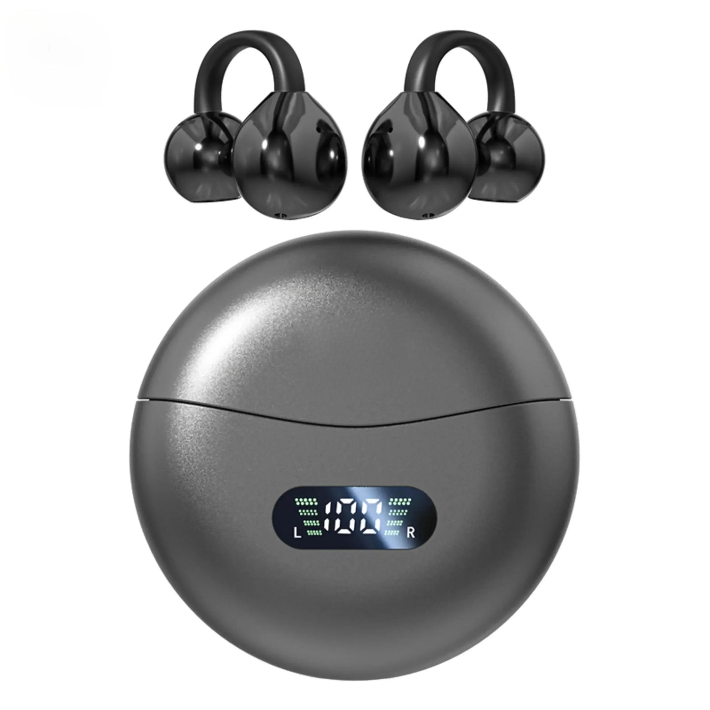 Ear Clip Earbuds Wireless Bone Conduction Bluetooth 5.4 Headphones Comfortable Waterproof Sport Headsets With Digital Display