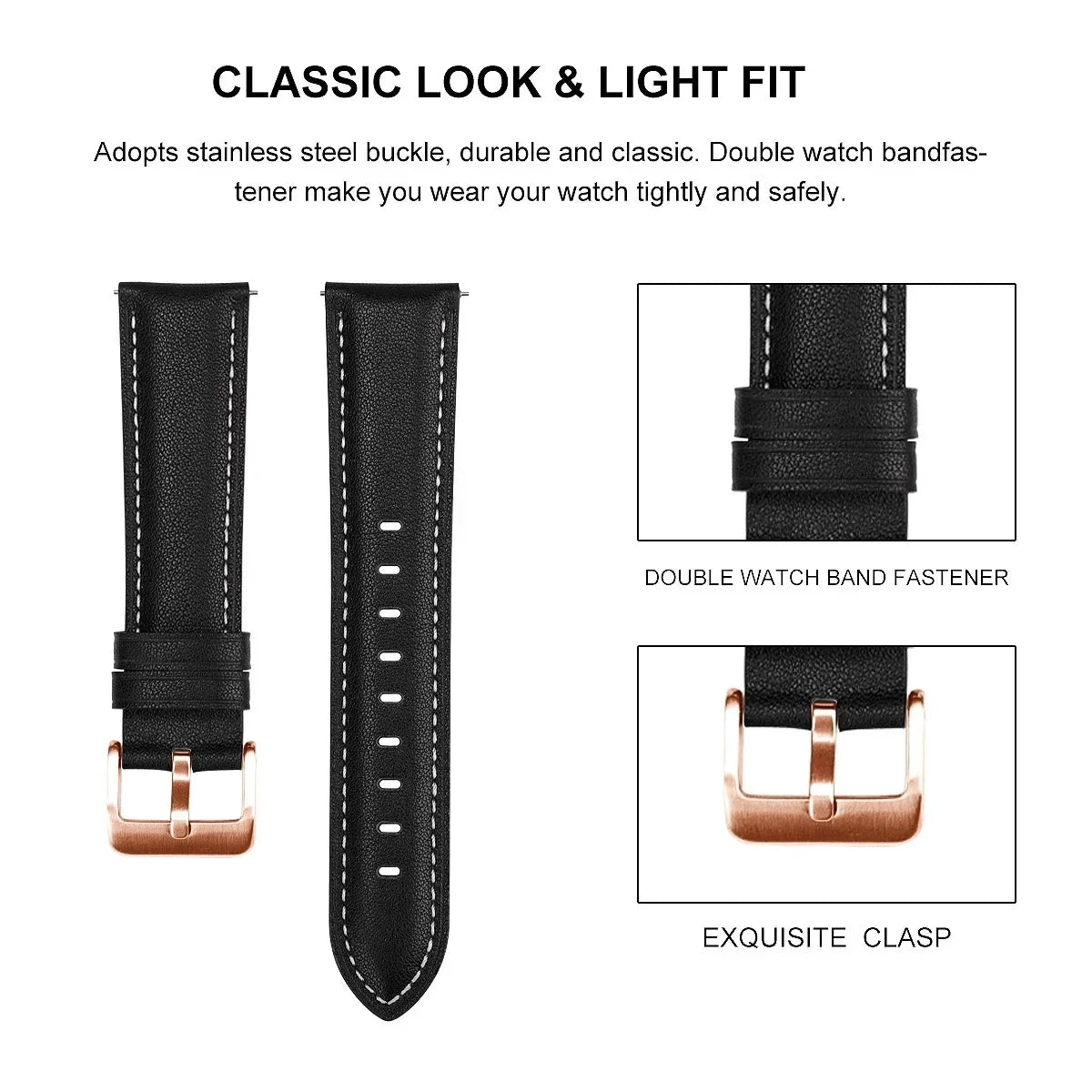 Leather Smart Watch Strap For HUAWEI WATCH GT 4 41mm/Garmin Venu 3S/Venu 2S Wristbands Rose Gold Buckle 18mm Bracelet Wristband