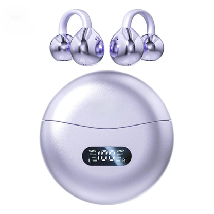 Ear Clip Earbuds Wireless Bone Conduction Bluetooth 5.4 Headphones Comfortable Waterproof Sport Headsets With Digital Display